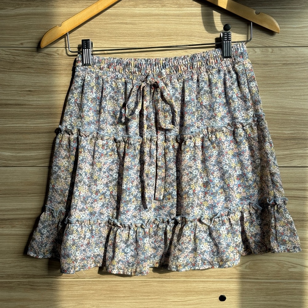 SIENNA SKY Blue Floral Ruffle Skirt- Size Medium